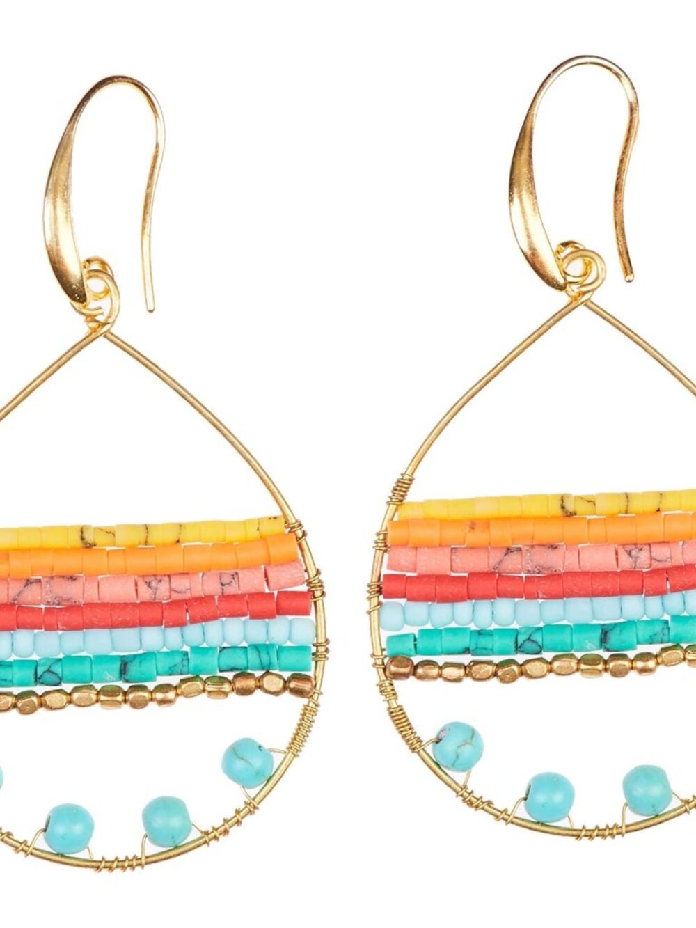 Handmade Boho Teardrop Earrings for Women - Silver and Gold Dangle Hoop. Colorfu